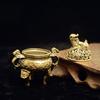 Antique Brass Three Legs Qilin Head Chinese Ancient Beast Censer Solid Copper