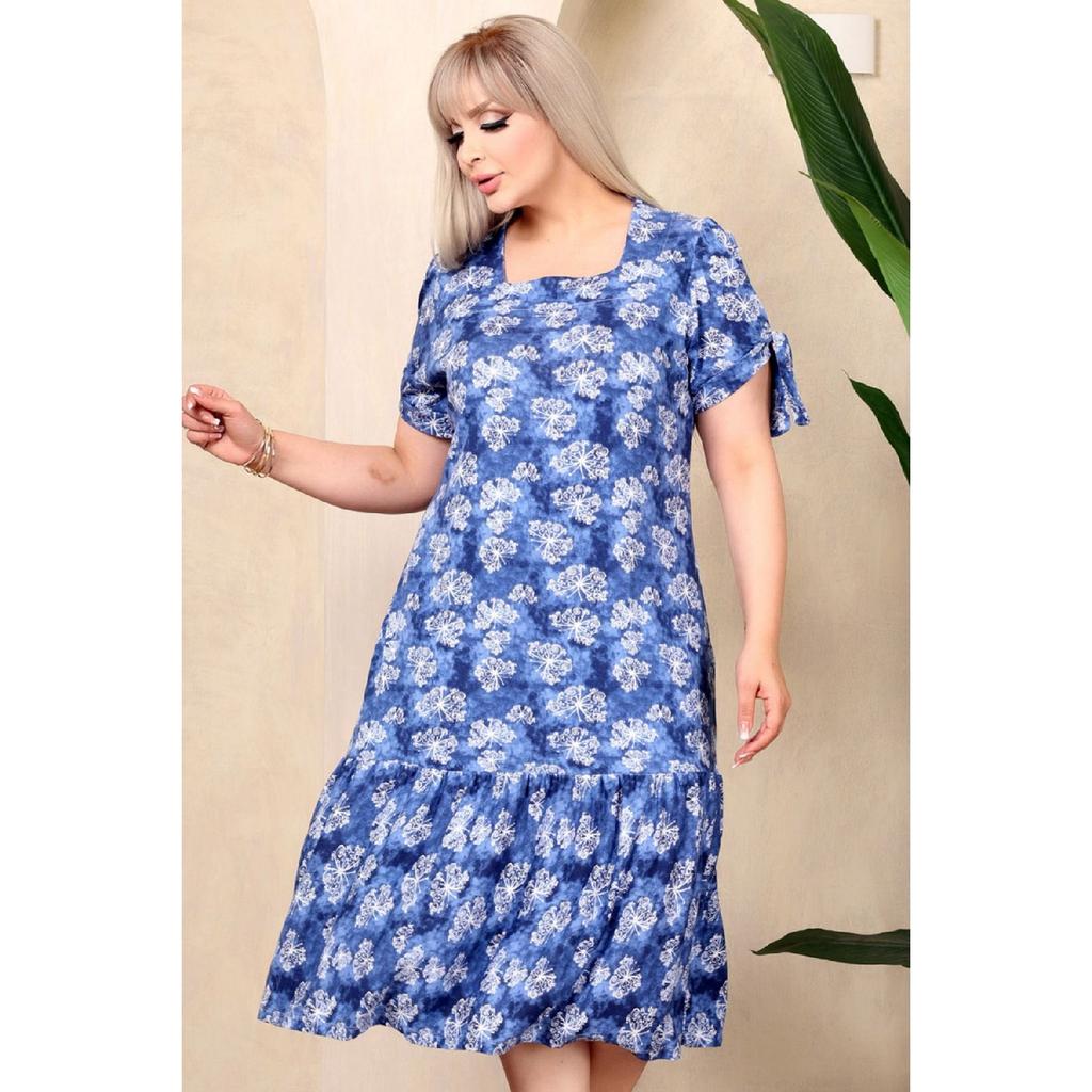 Square Neckline Butterfly Pattern Short Sleeve Shoulder Window With Ruffle Knee Midi Length Wash Flexible Dress