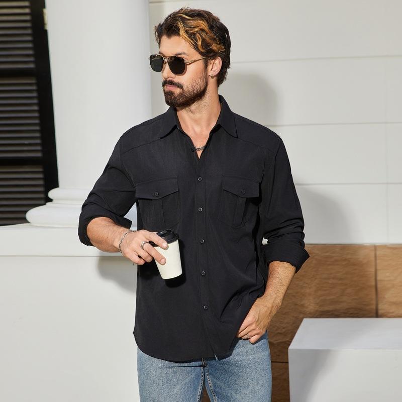 Button Up Long Sleeve Shirts for Men Lightweight Chambray Work Shirts With Pockets Men's Casual Relaxed Fit Dress Shirts Comfortable Western Shirt