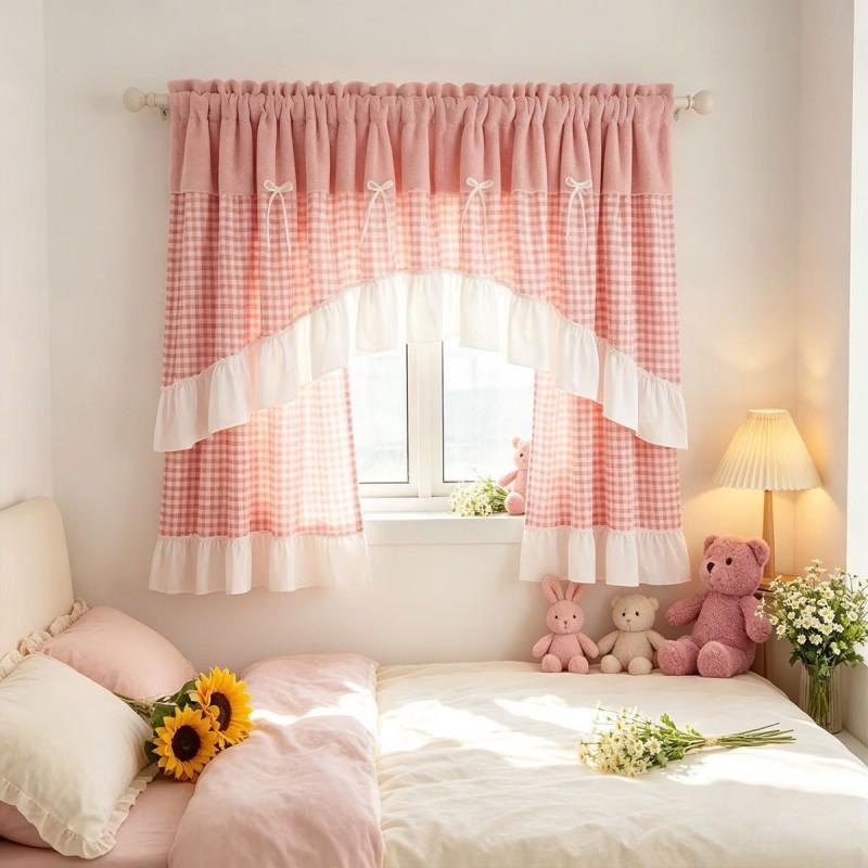 Red Plaid Curtain Valance With Rod Pocket Short Panel Oven Cover Living Room Bedroom Decor
