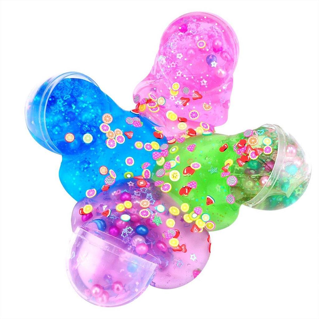 Kvvdi - 4 Pack Colorful Pearl Crystal Slime with Fruit Pack Easter Eggs Slime Putty Fluffy Slime,  Jumbo Mud Slime Toy Easter Basket Stuffers Gift