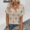 Футболка с принтом в стиле ретро с кешью, модная популярная женская футболка с коротким рукавом для отдыха 2025 года, женская летняя футболка