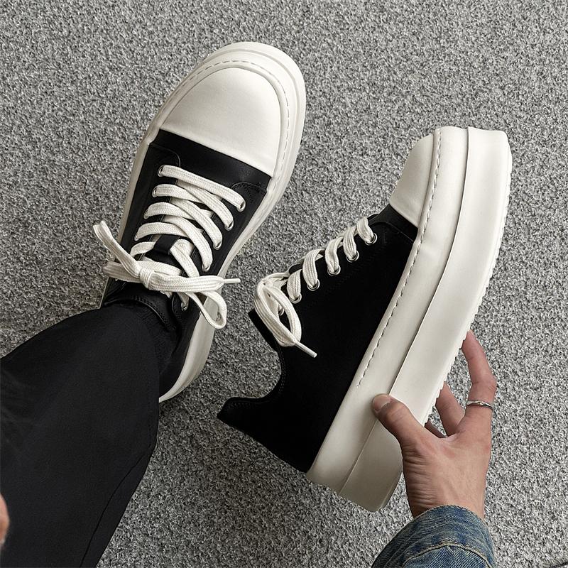 Fashion Street Style Casual Leather Men Shoes Youth Teenage Thick Bottom Shoes New Design Leisure Walk Male Sneakers Vulcanize Footwear