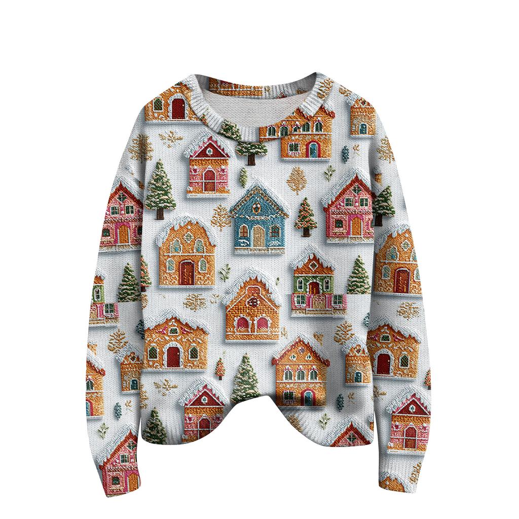 Пуловеры с длинным рукавом для женщин, с круглым вырезом, повседневные, милые, с принтом, вязаные, оверсайз