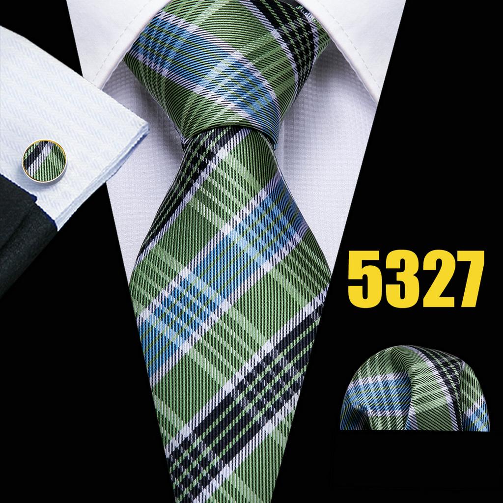 Barry.Wang Mens Fashion Tartan Plaid Ties Hanky Cufflinks Formal Wedding Casual