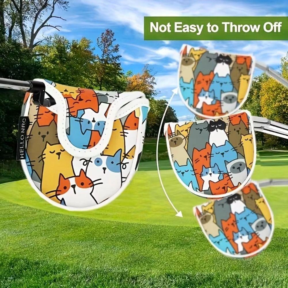 Graffiti Cat Pattern Golf Club Head Cover PU Leather Golf Club Protector Mallet Putter