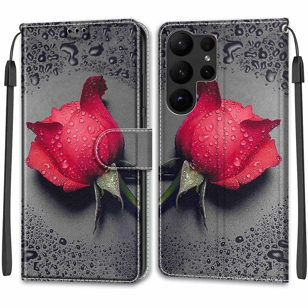 Luxury Painted Leather Case Wallet Book Style Protective Cover for Samsung Galaxy S25 S24 S23 S22 S21 Ultra Plus S24FE S23FE S20 S10 S9 S8 S7