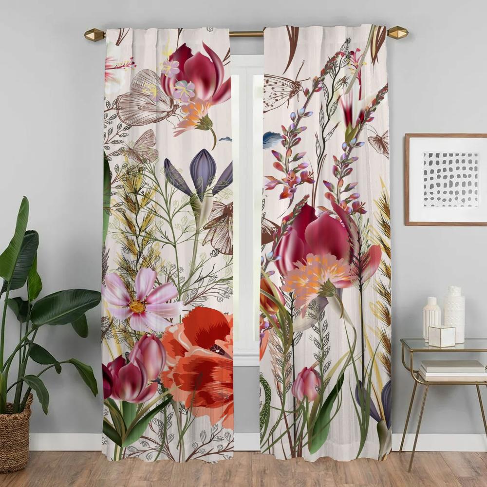 Домашний интерьер Шторы для камеры Цветочные затемняющие шторы для комнаты 2 Панельные жалюзи Разделение Хэллоуин Украшения Гостиная Кухня