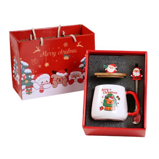 Рождественская подарочная кружка с крышкой и ложкой, Санта Клаус, Олень, Керамическая чашка, Сохраняет напитки теплыми