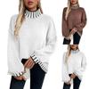 Women Turtleneck Sweater Pullover Knitted Striped Cable Knit Fall Winter Long Sleeve Fashion Trendy