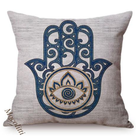 Arabic Fatima Hand Cushion Cover Worship Decoration Hamsa Khamsah Hand Pattern Print Cotton Linen Sofa Pillowcase Cojines Kussen