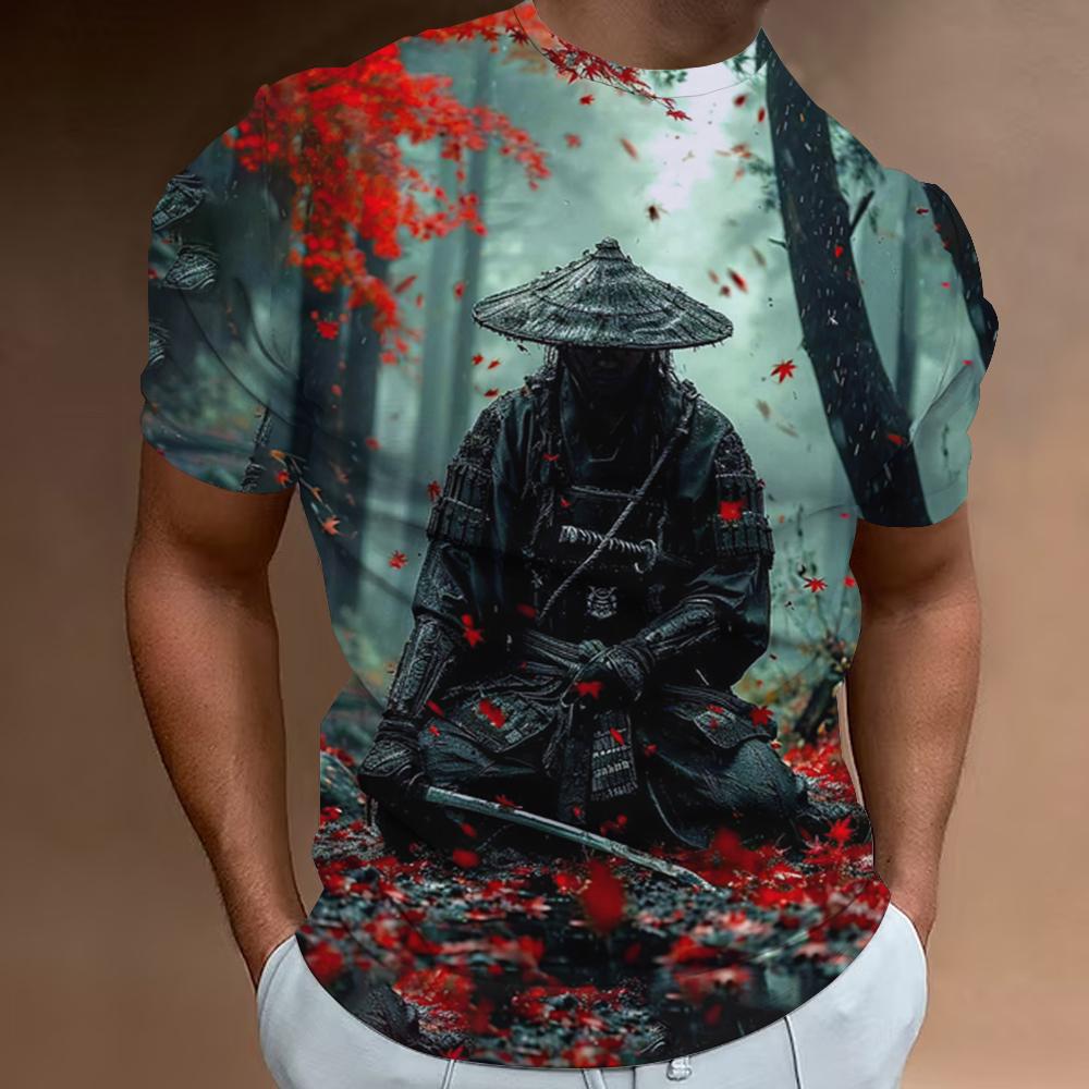 Retro T-Shirts For Men 3d Samurai Print Short Sleeve Tops Summer Casual T-Shirt Men Short Sleeved Shirts Oversized Men Clothing
