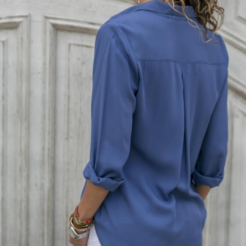 Spring Autumn Women Solid Color Button Up Chiffon Blouse Casual Long Sleeve Plus Size Tops