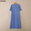 VONDA Женское элегантное платье А-силуэта с круглым вырезом, короткими рукавами и оборками, повседневное длинное платье