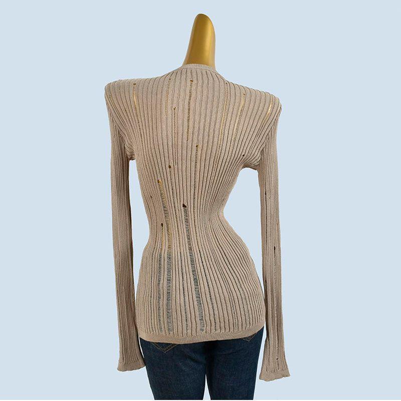 High-Grade Spring and Summer Young Style Single-Breasted Knit Cardigan Slim Fit Slimming Lazy V-neck Hollow Fashionable Top Women