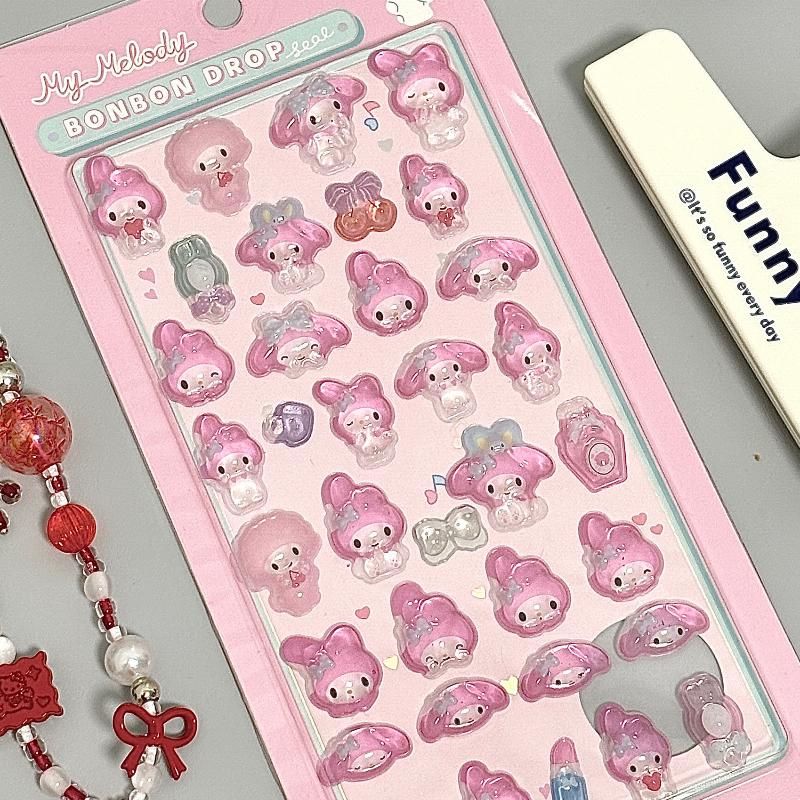 Кавайные Sanrio Hello Kitty DIY 3D Рельефные Декоративные Наклейки Милые Мультяшные Kuromi Cinnamoroll Чехол для Телефона Креативное Украшение Подарки