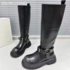 Женские высокие сапоги на платформе, кожаные туфли на плоской подошве, женские, трендовые, зимние, готические, снежные, гладиаторские, панк, до колена, мотоциклетные, ботинки женские