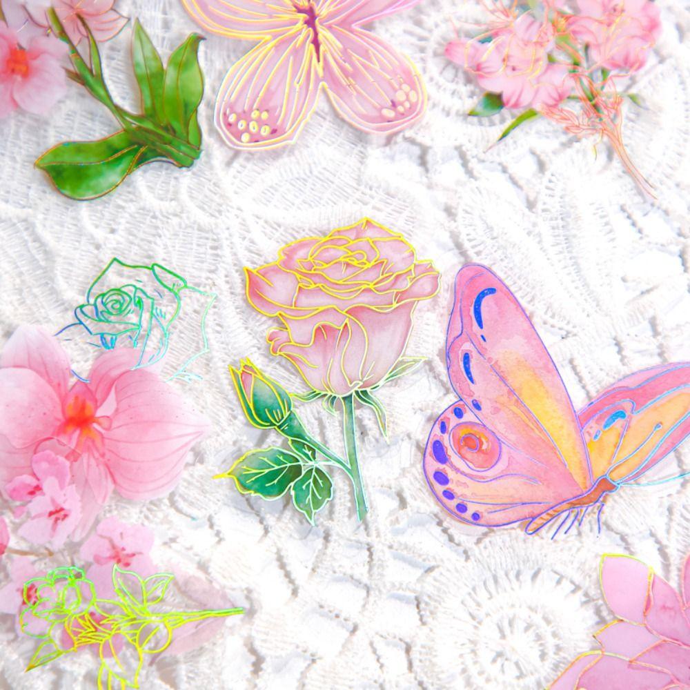 Handmade Butterfly Flower Sticker Decorative Ice Crystal Collage Decals Goo Card