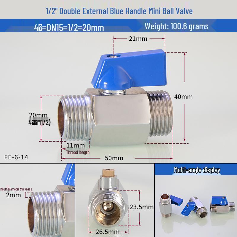 Dual-Thread Mini Ball Valve: 2-Point Internal & 3/1/4 External Copper Valve for High-Pressure Hydraulic Systems
