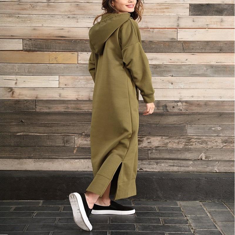 GMXIA Осенне-зимнее свободное трикотажное длинное платье большого размера с капюшоном, толстовка с подкладкой, повседневные модные платья, платья с большими карманами