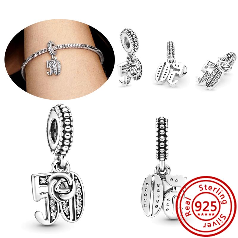 925 Copper 16th 18th 20th 25th 30th 40th 50th Celebration Lucky Numbers Beads Fit Pantaro Charm Bracelet DIY Zircon Anniversary