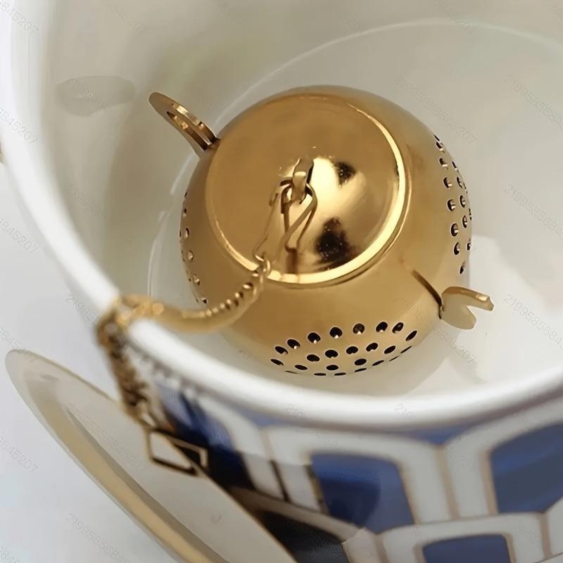 Elegant Golden Teapot-Shaped Stainless Steel Tea Infuser-Reusable Strainer for Loose Leaf and Herbal Teas