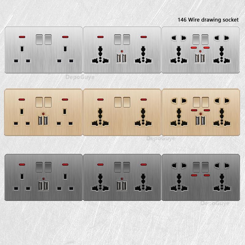 Универсальная 5-контактная розетка, стандартная британская настенная розетка USB на 13 А, 3-контактная электрическая розетка 220 В со светодиодным индикатором