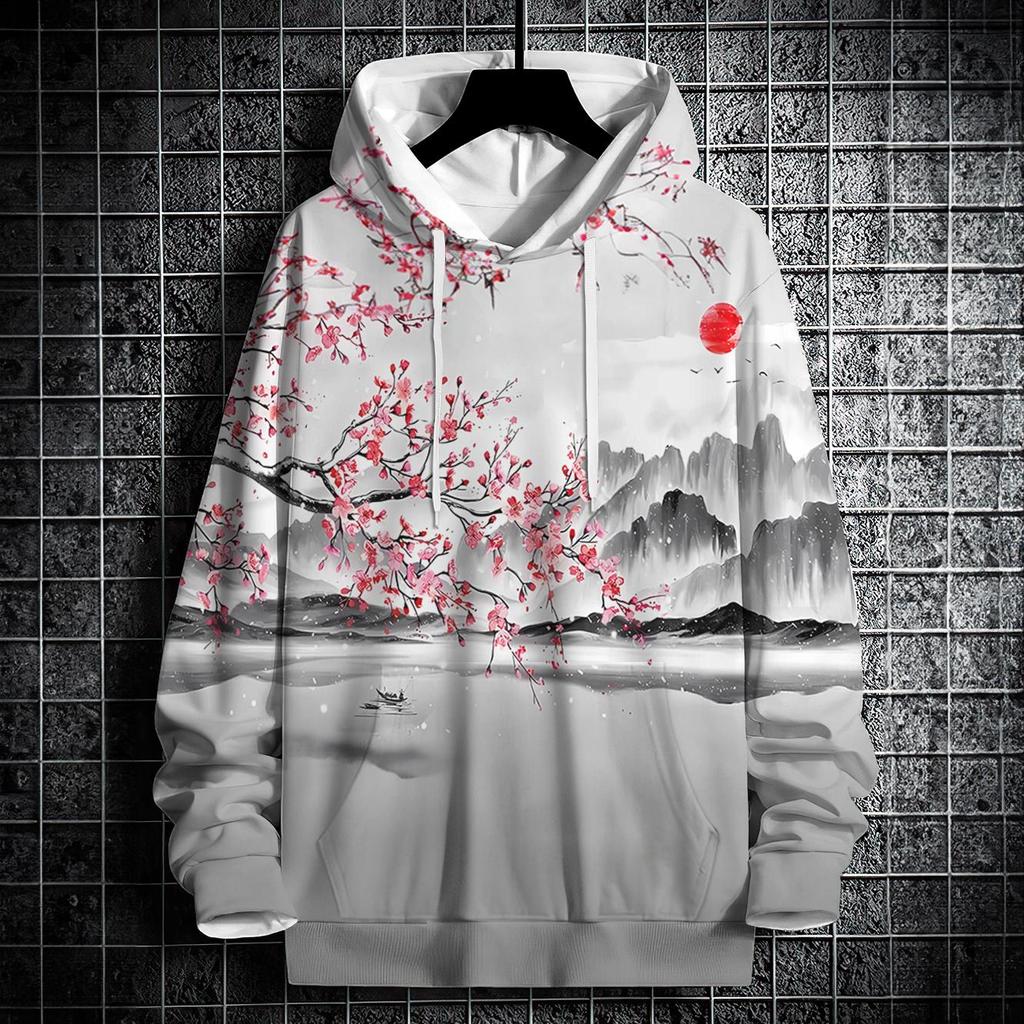 Осенние толстовки с капюшоном для мужчин с 3D-принтом в виде пейзажа, уличный дизайнер, свободный свитер большого размера с длинными рукавами, высококачественная мужская одежда