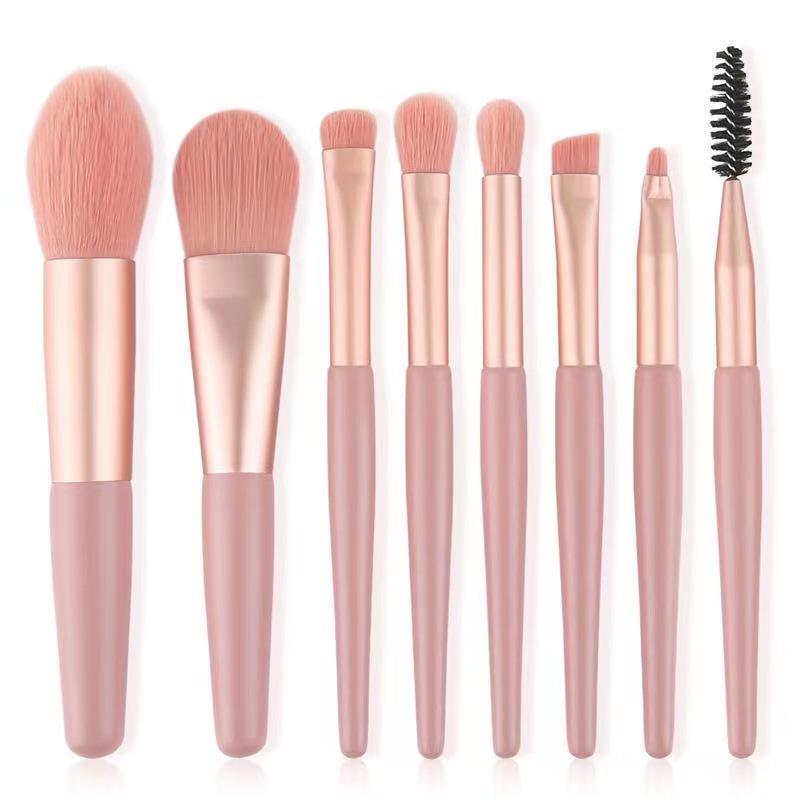 8-Piece Mini Macaron Makeup Brush Set for Beginners - Portable Eye Shadow Beauty Tools