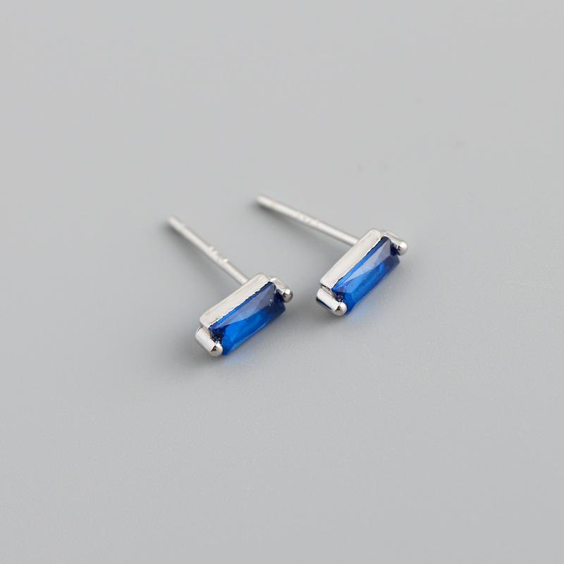 WANTME 925 Silver Colorful Square Shiny Zircon Beads Piercing Stud Earrings for Women Fashion Gothic Exquisite Jewelry