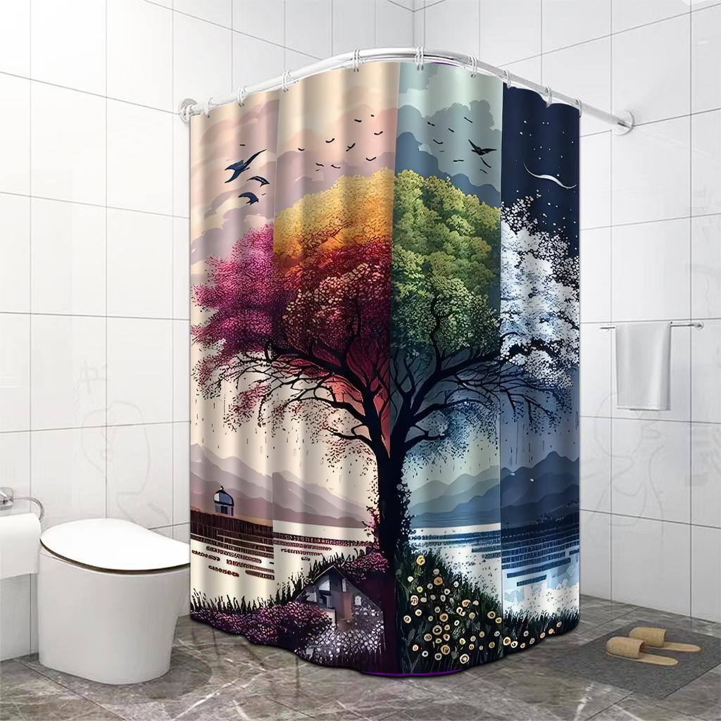 Four Seasons Tree Waterproof Mildew-Resistant Shower Curtain - Artistic Design for a Nature-Inspired Bathroom Décor Experience