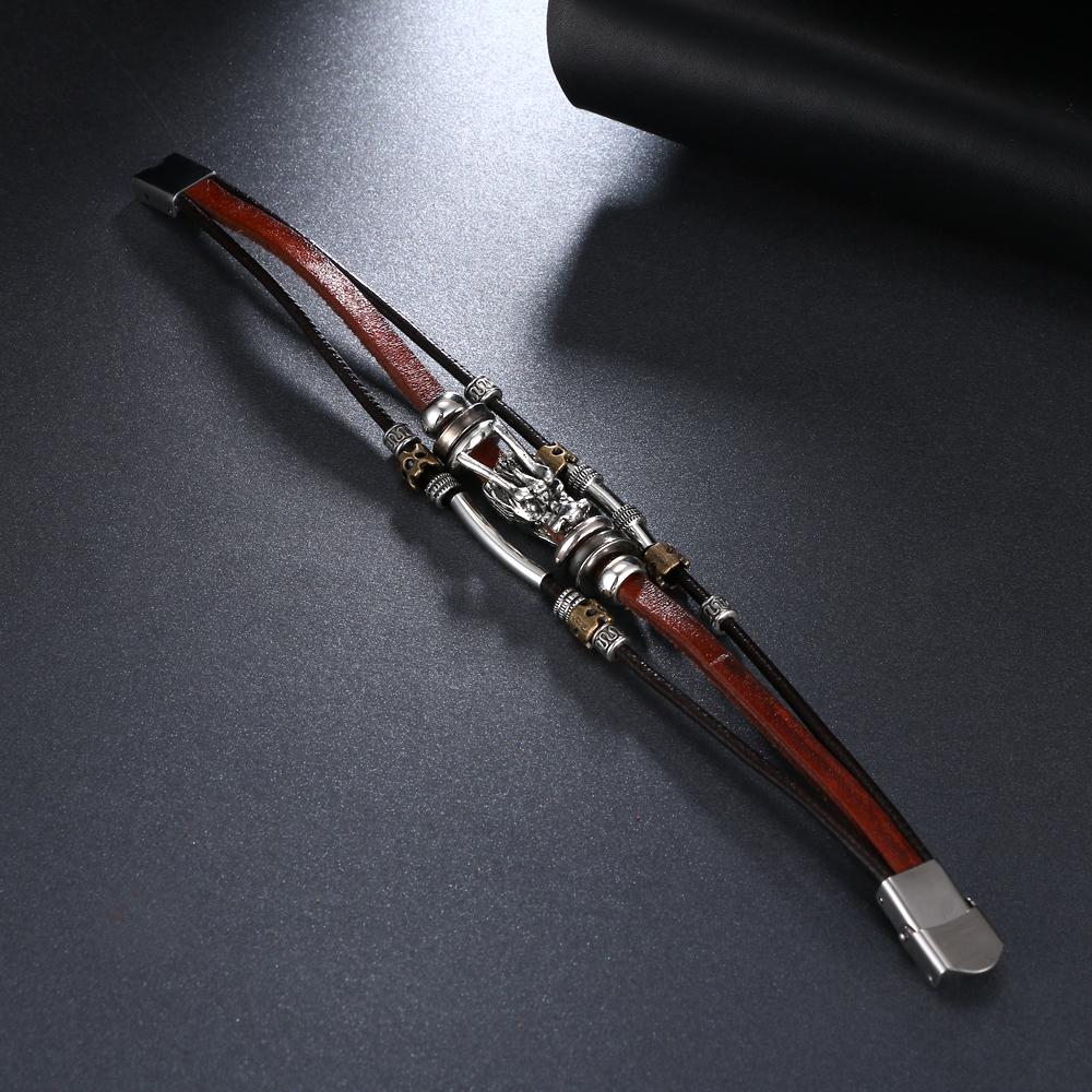 Винтажный многослойный сплав с головой дракона, коричневый кожаный браслет, мужские модные украшения, подарок на вечеринку