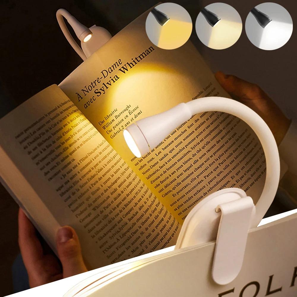 Mini LED Book Light 360° Rotatable Rechargeable Clip-On Lamp with 3 Colors Eye Protection for Bedroom Reading Travel & Study