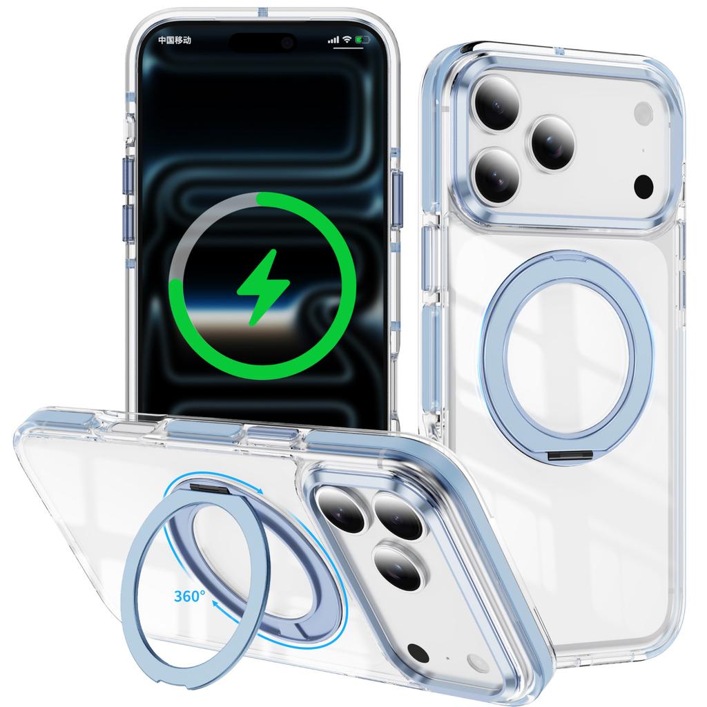 For iPhone 17 Pro Max Case Compatible with MagSafe Rotating Kickstand Shockproof TPU PC Acrylic Clear Phone Back Cover