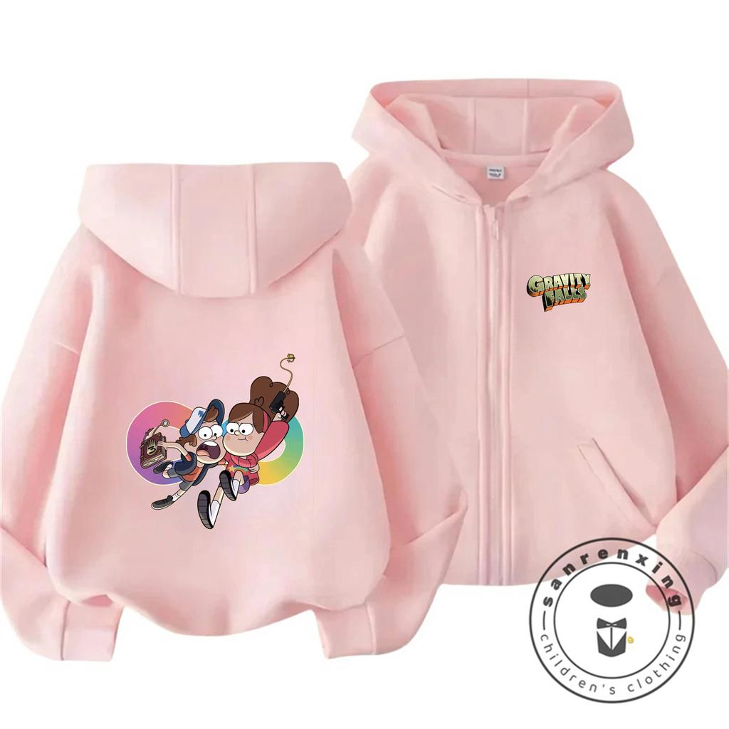 Outdoor Winter Vintage Wash Gravity Falls Zip Hoodie Children Retro Hooded Jacket