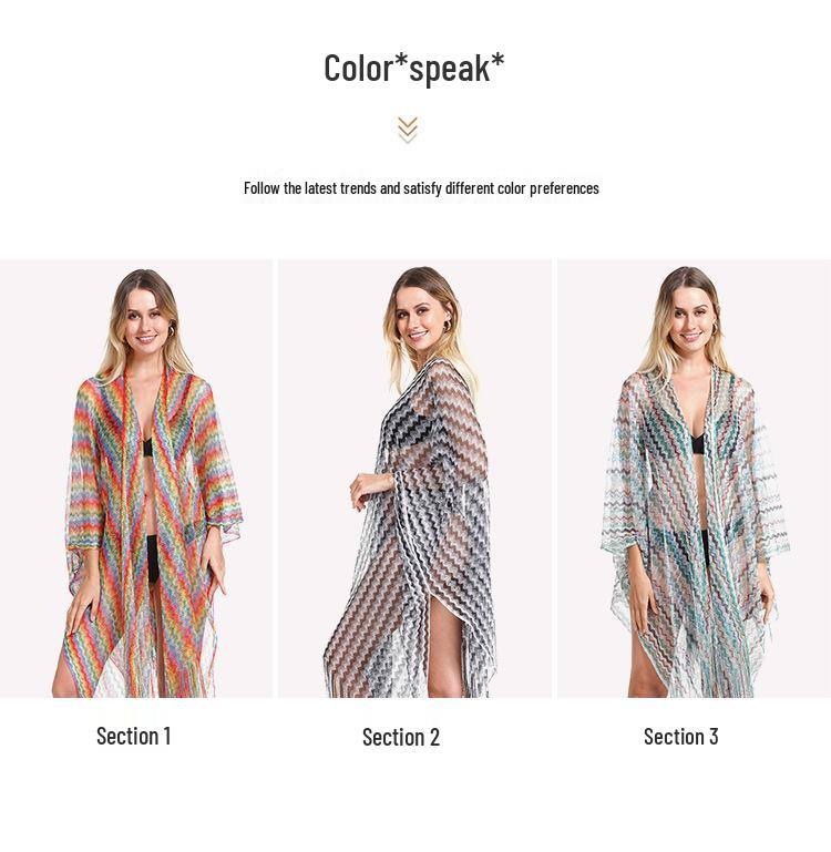 Women's Tassel Cardigan Beach Cover-Up Shawl: Sun Protection Bikini Cover, European & American Style, Hollow Out Design
