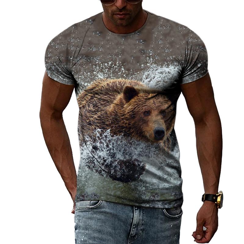 Летняя мода, креативный образ, мужская футболка с круглым воротником, топы с короткими рукавами, панда, белый медведь, драгоценный мир, король леопарда