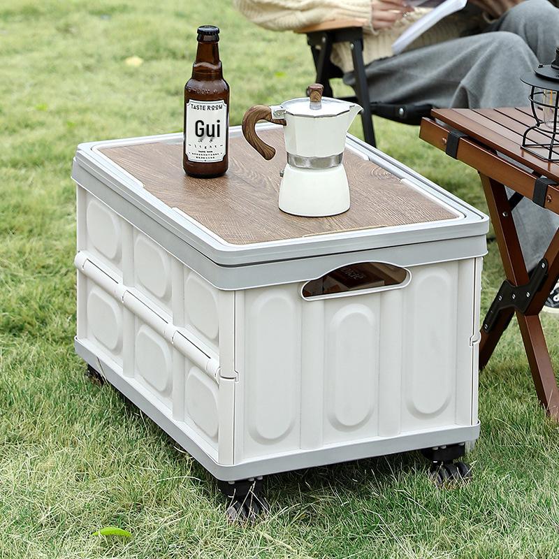 Складной ящик для хранения в багажник автомобиля с деревянной крышкой для кемпинга и пикника