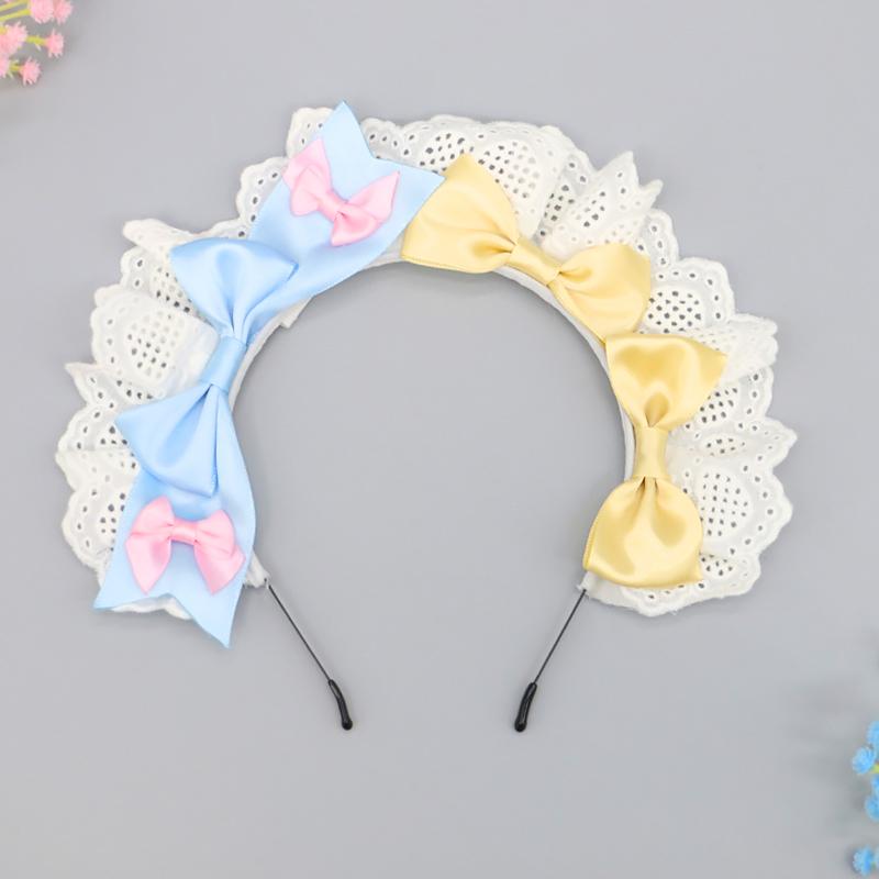 1 шт. головной убор повязка на голову Лолита косплей сетка бант оборки обруч для волос женские аксессуары для горничной