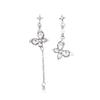 Silver Needle Flash Diamond Butterfly Tassel Earrings Women's Asymmetrical Long Earrings Korean Light Luxury Ear Jewelry