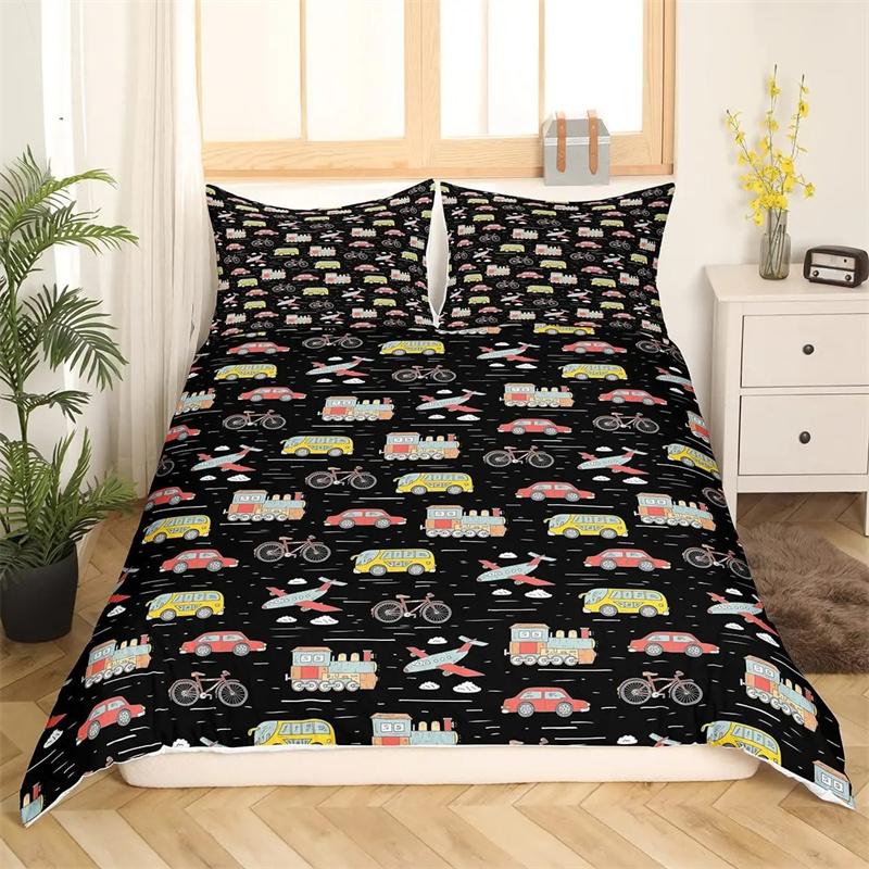 Cartoon Train Bedding Collections 23Pieces Duvet Cover Toy Car Truck Soft Quilt Cover Single Queen King Size Polyester Comforter Cover