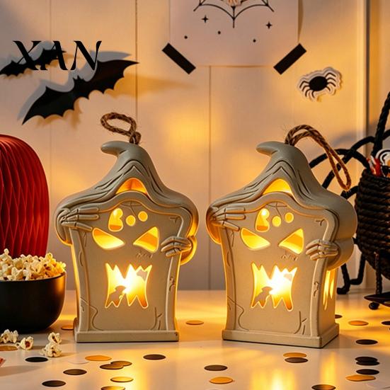 Durable Plastic Decor Halloween Light Up Tombstone Ornaments, Spooky Small Hanging Graveyard Decoration with Party LED for Haunted House, Indoor Home