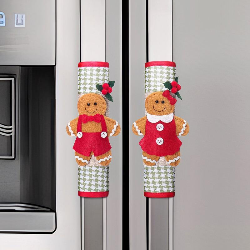 Gingerbread Man Handle Cover Holiday Handle Cover Refrigerator Door Cover Creative Christmas Decoration Supplies