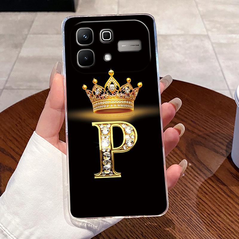Crown Letter Couple Case For Infinix Note 60 5G/Note 60 Pro 5G Bumper Transparent TPU Silicone Shockproof Soft Casing Shell