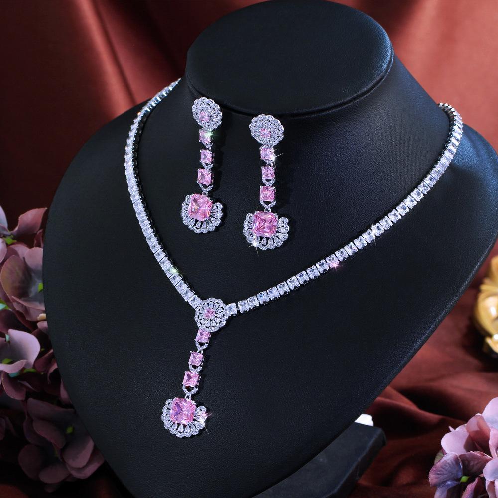 Роскошный Свадебный Банкетный Набор Ожерелье Серьги Кольцо Супер Блестящие Циркониевые Серьги Подвеска Темпераментные Серьги