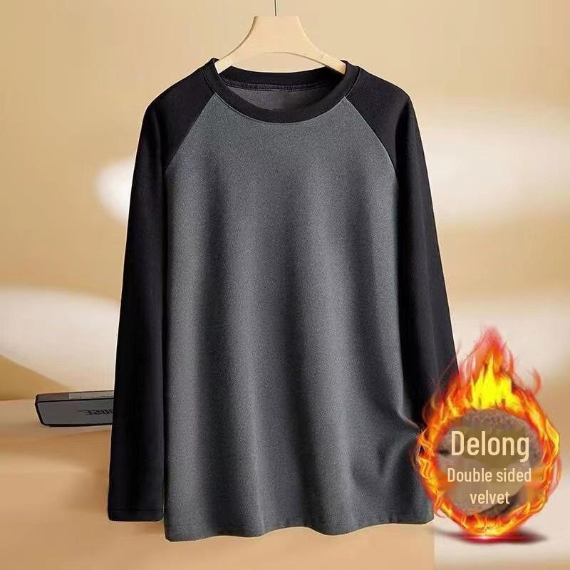 Men's Double-Sided German Velvet Colorblock Bottoming Shirt - Stylish Youth Top for Autumn and Winter