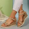 Fashion Women's Braided Corss Strap Wedge Sandals Summer Fashion Gold Platform Sandals Woman Lightweigh Non Slip Beach Sandalias Mujer