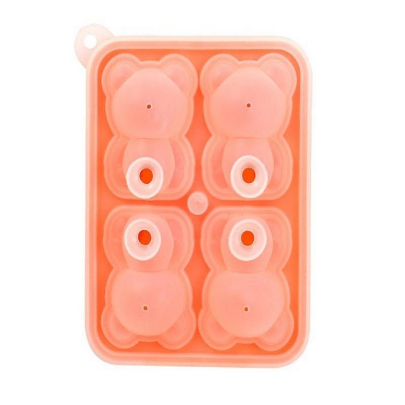 Форма для изготовления кубиков льда в виде плюшевого мишки 3D с силиконовой воронкой, 4 полости, поддоны для кубиков льда в виде медведя для виски, вина, коктейля, ледяного шара