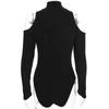 Fashion Ribbed Black Top Tight Off Shoulder Long Sleeve Summer Sexy Zipper Bodysuit Women's Bodysuit