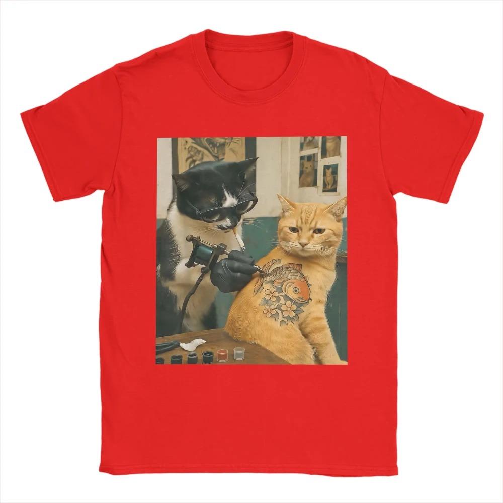 Cat Smoking Tattoo Pattern Funny Meme Unisex TShirt Harajuku Style Short Sleeve Summer Crew Neck Plus Size Clothing